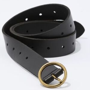 American Eagle Outfitters Classic Black Leather Belt with Brass Round Buckle